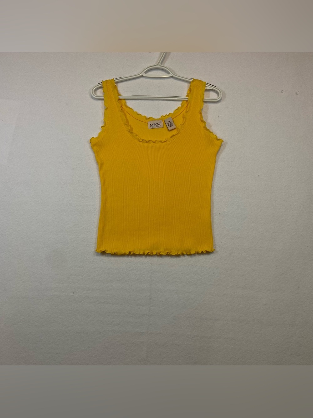 MKM Designs Sunny Yellow Ruffle-Trim Ribbed Tank Women’s SZ M